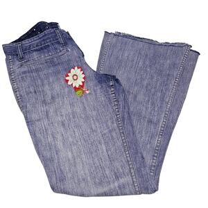 70s Love n Stuff Blue Bell Bottom Patchwork Jeans Butterfly Flower Patch Size 29